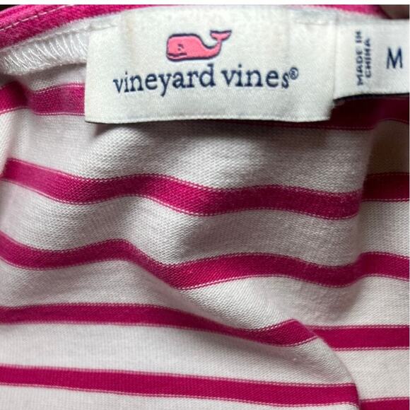 Vineyard Vines Dress Medium Pink White Stripe‎ Cotton  3 Quarter Sleeves Coastal - Picture 5 of 10
